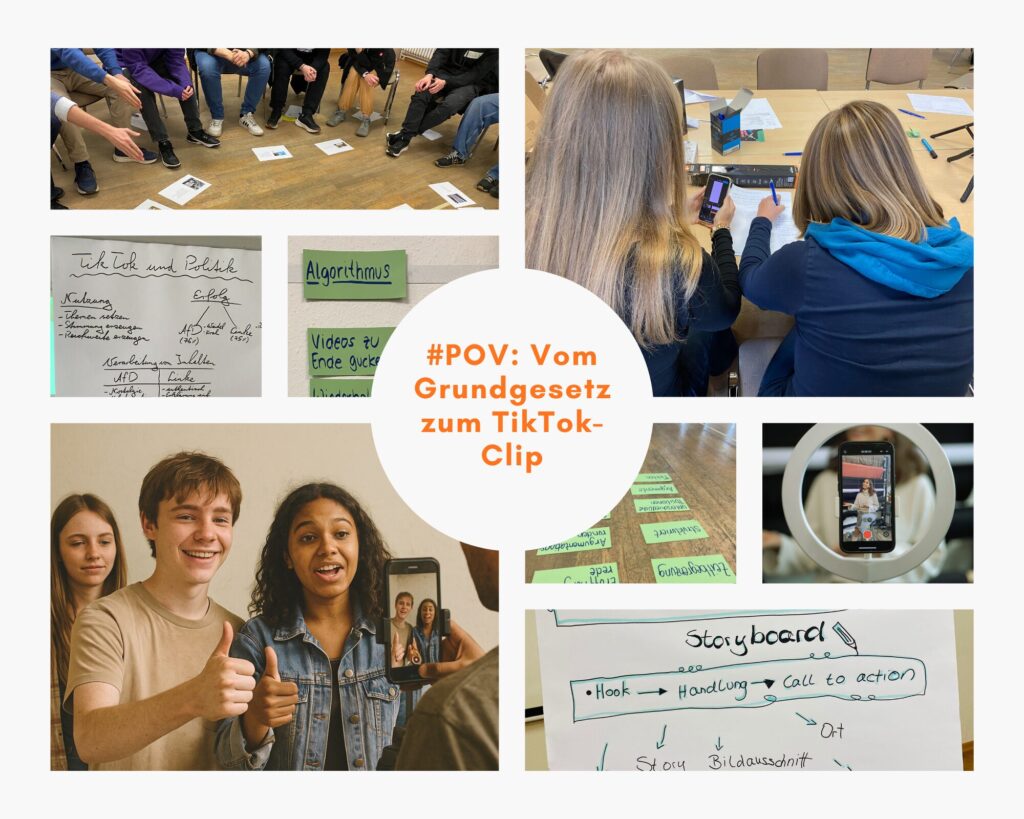 Collage von Fotos mit Jugendlichen und Fotos aus Seminaren. In der Mitte ein weißer Kreis mit dem Titel des Seminars.